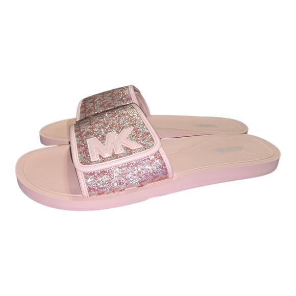 Michael Kors Pink Logo Glitter Slide Sandals Women's Size 11 New - Picture 2 of 12